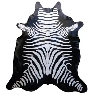 Photo of Stenciled Reverse Zebra Cowhide Rug