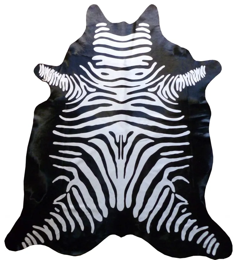 Stenciled Reverse Zebra Cowhide Rug Photo 1