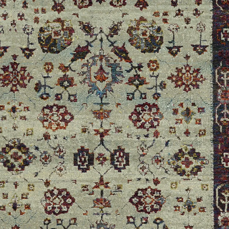 Stone And Red Oriental Power Loom Stain Resistant Area Rug Photo 3