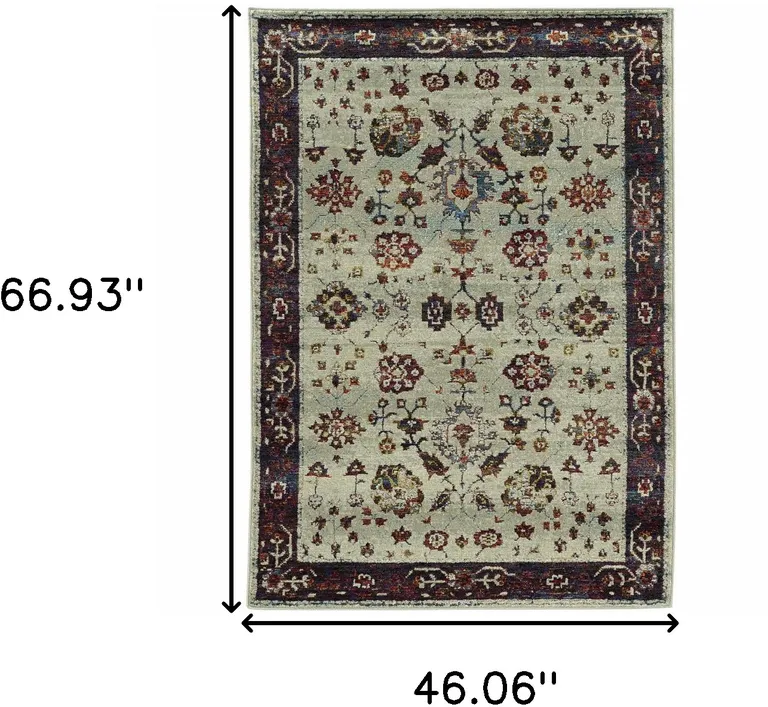 Stone And Red Oriental Power Loom Stain Resistant Area Rug Photo 5