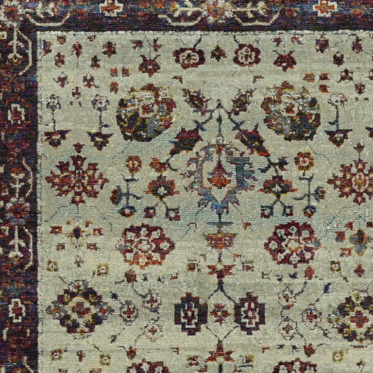 Stone And Red Oriental Power Loom Stain Resistant Area Rug Photo 3