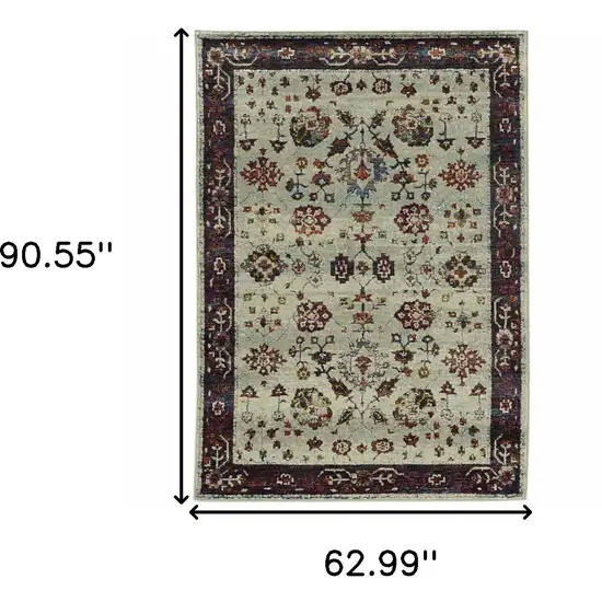 Stone And Red Oriental Power Loom Stain Resistant Area Rug Photo 5