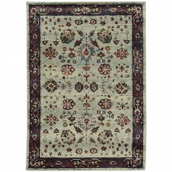 Stone And Red Oriental Power Loom Stain Resistant Area Rug Photo 1
