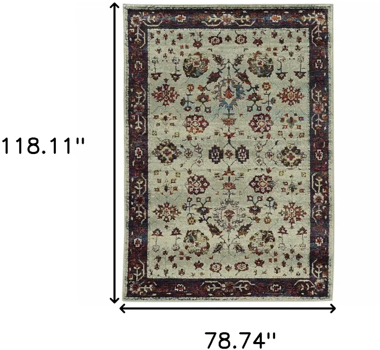 Stone And Red Oriental Power Loom Stain Resistant Area Rug Photo 5