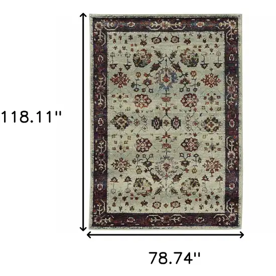 Stone And Red Oriental Power Loom Stain Resistant Area Rug Photo 5