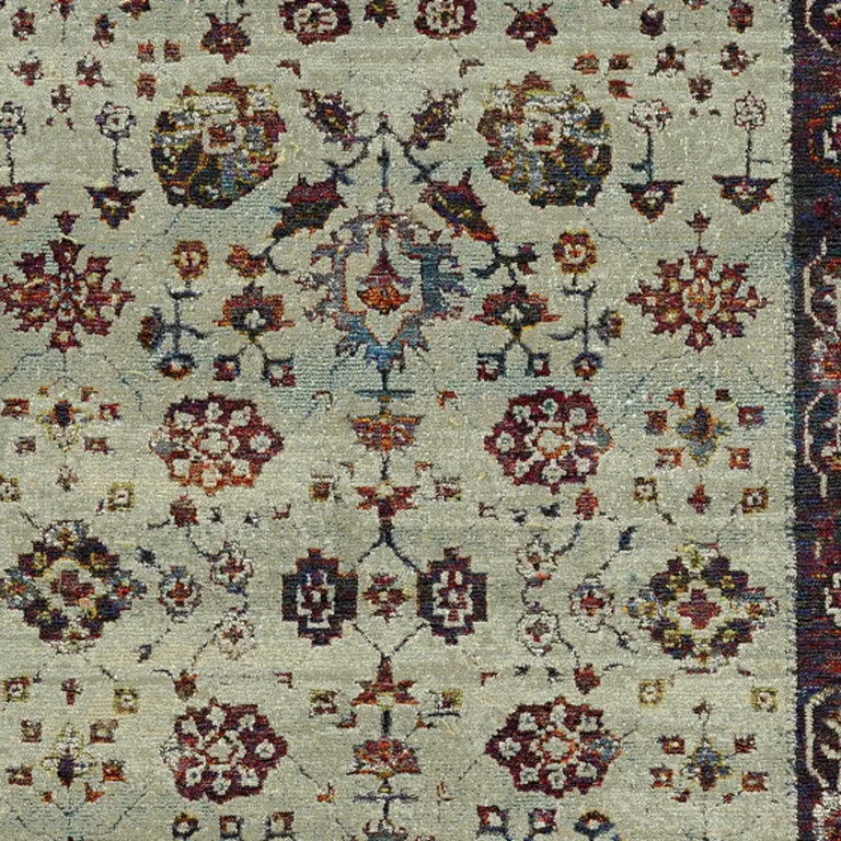 Stone And Red Oriental Power Loom Stain Resistant Area Rug Photo 3