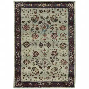 Photo of Stone And Red Oriental Power Loom Stain Resistant Area Rug