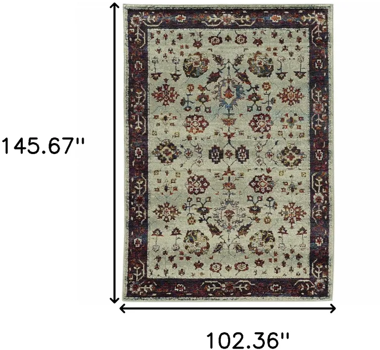 Stone And Red Oriental Power Loom Stain Resistant Area Rug Photo 5