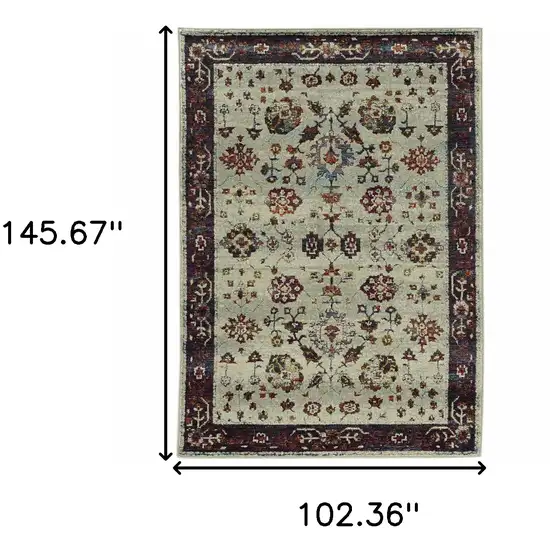 Stone And Red Oriental Power Loom Stain Resistant Area Rug Photo 5