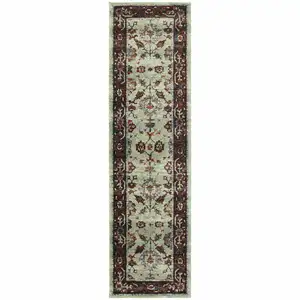 Photo of Stone And Red Oriental Power Loom Stain Resistant Runner Rug