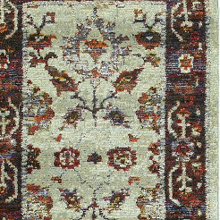 Stone And Red Oriental Power Loom Stain Resistant Runner Rug Photo 3