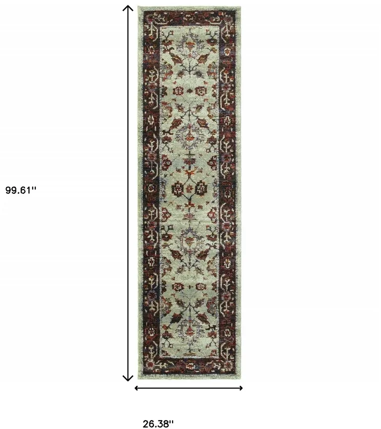 Stone And Red Oriental Power Loom Stain Resistant Runner Rug Photo 5