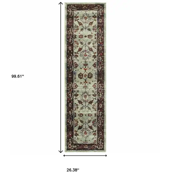 Stone And Red Oriental Power Loom Stain Resistant Runner Rug Photo 5