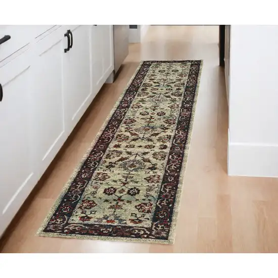 Red and Ivory Oriental Power Loom Runner Rug Photo 1