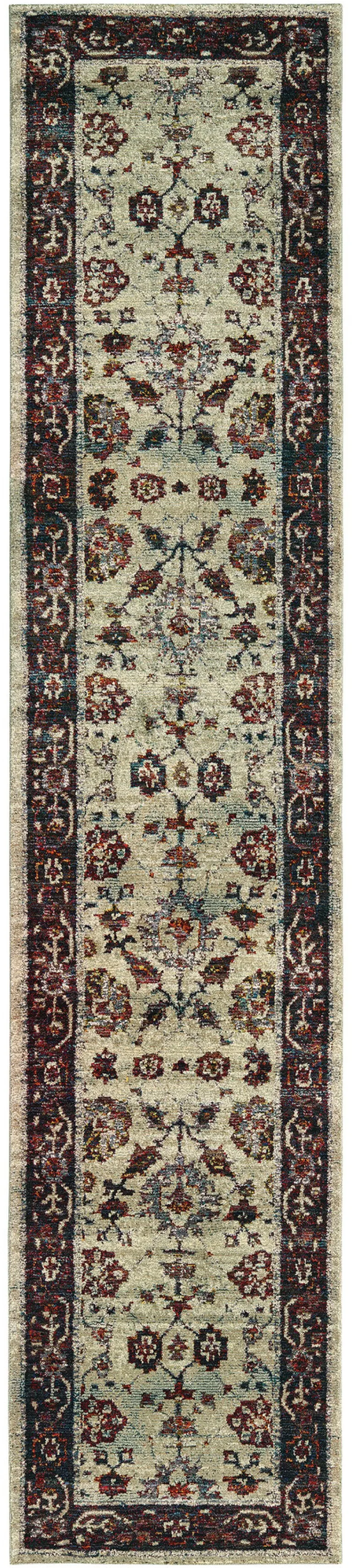 Stone And Red Oriental Power Loom Stain Resistant Runner Rug Photo 1