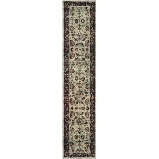 Stone And Red Oriental Power Loom Stain Resistant Runner Rug Photo 1