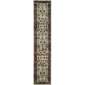 Photo of Stone And Red Oriental Power Loom Stain Resistant Runner Rug