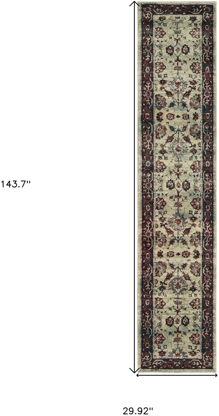 Stone And Red Oriental Power Loom Stain Resistant Runner Rug Photo 5