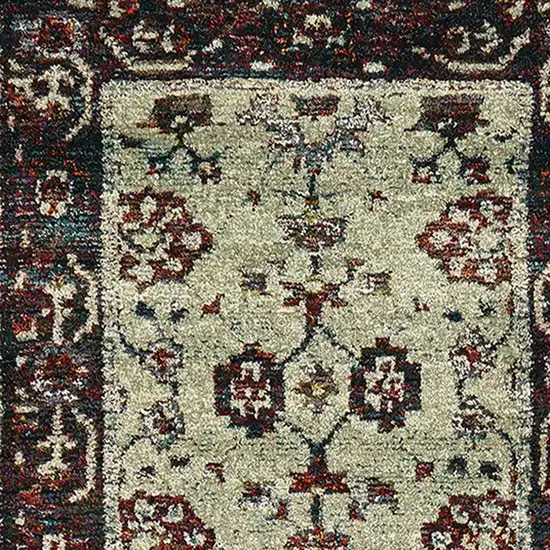 Stone And Red Oriental Power Loom Stain Resistant Runner Rug Photo 3