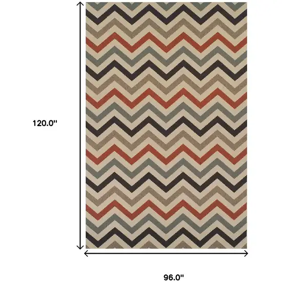 Stone Chevron Power Loom Stain Resistant Area Rug With Fringe Photo 7