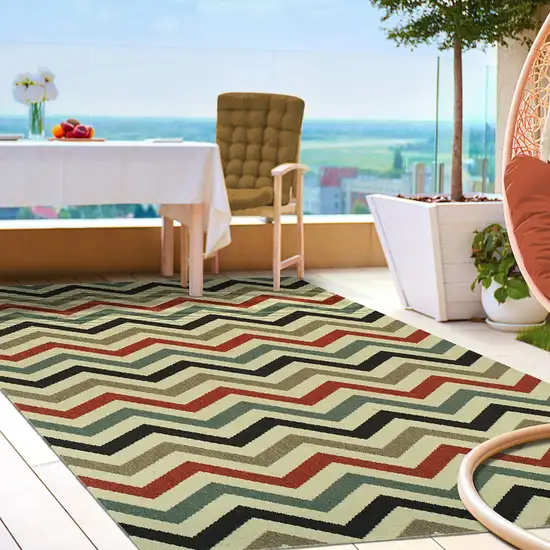 Stone Chevron Power Loom Stain Resistant Area Rug With Fringe Photo 5