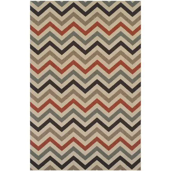 Stone Chevron Power Loom Stain Resistant Area Rug With Fringe Photo 1