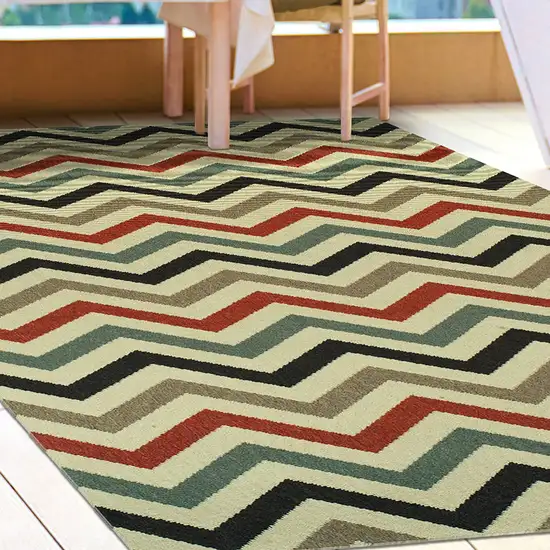 Stone Chevron Power Loom Stain Resistant Area Rug With Fringe Photo 6