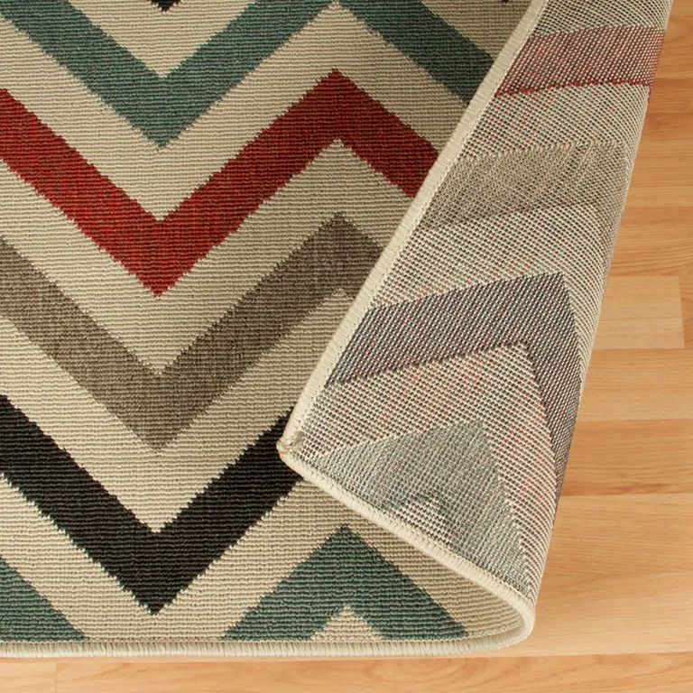 Stone Chevron Power Loom Stain Resistant Area Rug With Fringe Photo 4