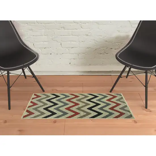 Stone Chevron Stain Resistant Indoor Outdoor Area Rug Photo 2