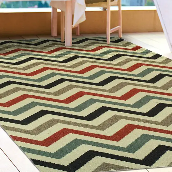 Stone Chevron Stain Resistant Indoor Outdoor Area Rug Photo 5