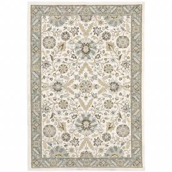 Stone Grey Ivory Green Brown Teal And Light Blue Oriental Power Loom Stain Resistant Area Rug Photo 1