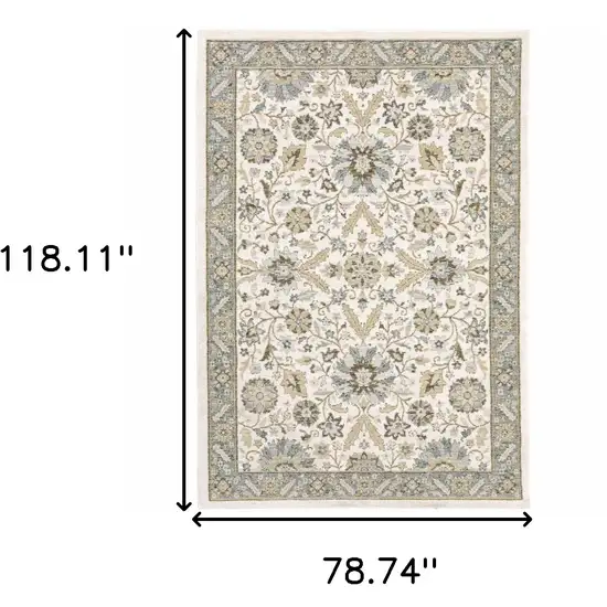 Stone Grey Ivory Green Brown Teal And Light Blue Oriental Power Loom Stain Resistant Area Rug Photo 6