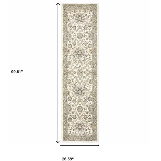 Stone Grey Ivory Green Brown Teal And Light Blue Oriental Power Loom Stain Resistant Runner Rug Photo 5