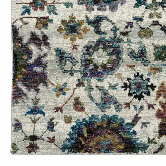 Stone Grey Purple Green Gold And Teal Oriental Power Loom Stain Resistant Area Rug Photo 3