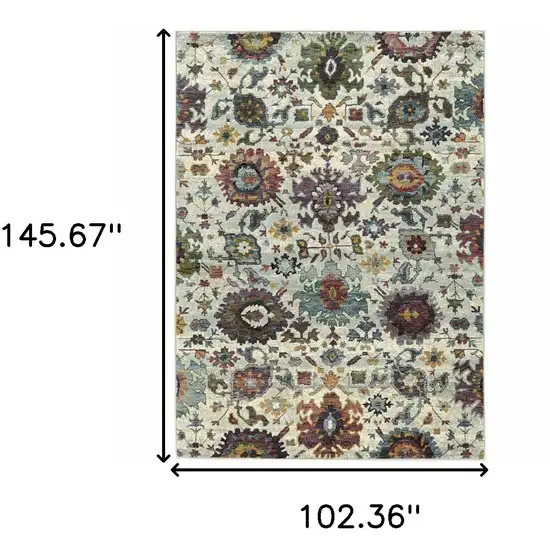 Stone Grey Purple Green Gold And Teal Oriental Power Loom Stain Resistant Area Rug Photo 8