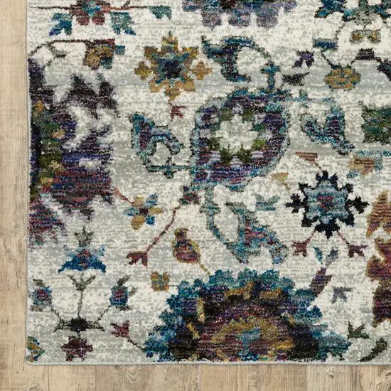 Stone Grey Purple Green Gold And Teal Oriental Power Loom Stain Resistant Area Rug Photo 2