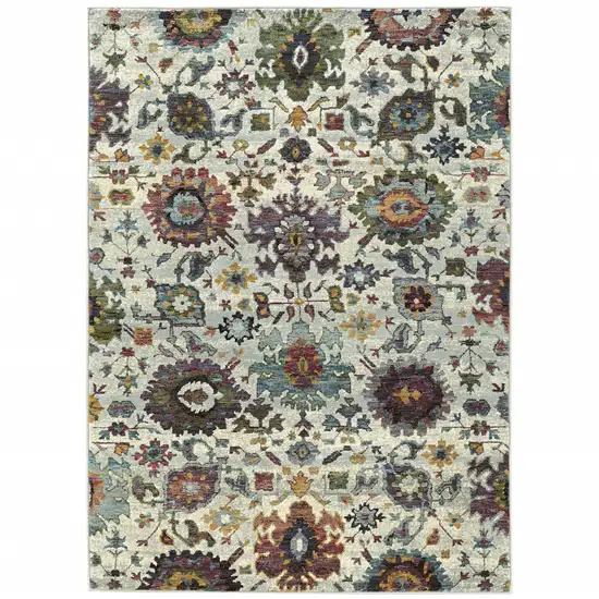 Stone Grey Purple Green Gold And Teal Oriental Power Loom Stain Resistant Area Rug Photo 1