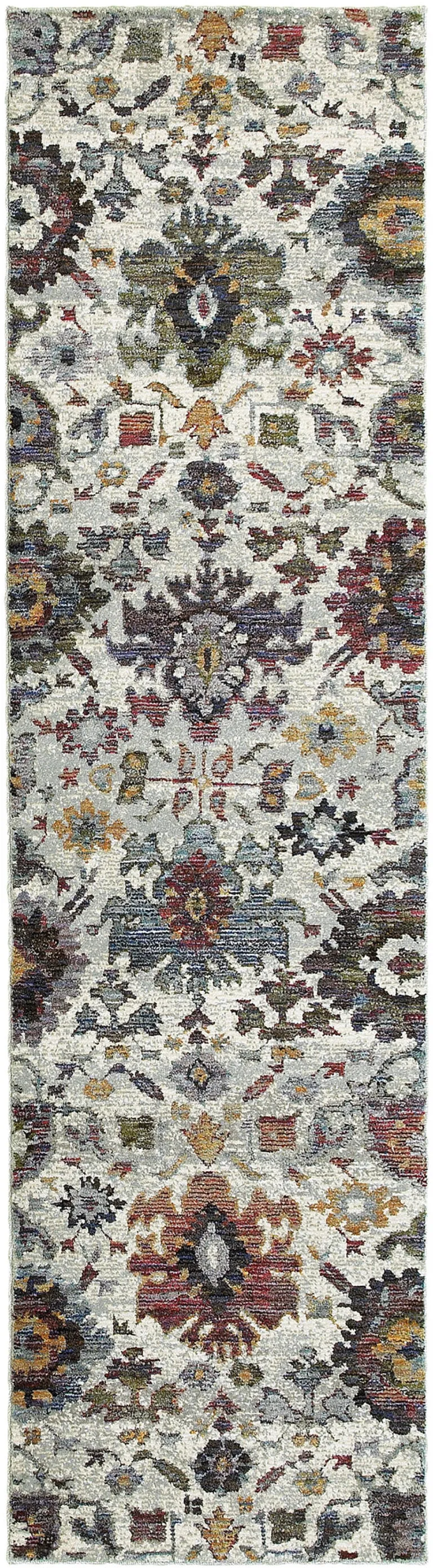 Stone Grey Purple Green Gold And Teal Oriental Power Loom Stain Resistant Runner Rug Photo 1