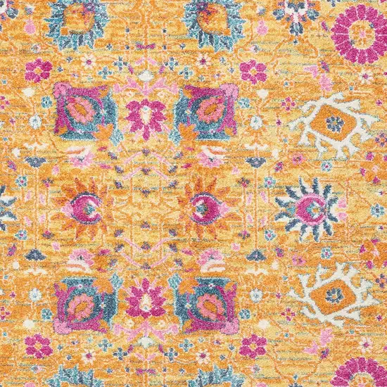 Blue And Orange Floral Distressed Area Rug Photo 5