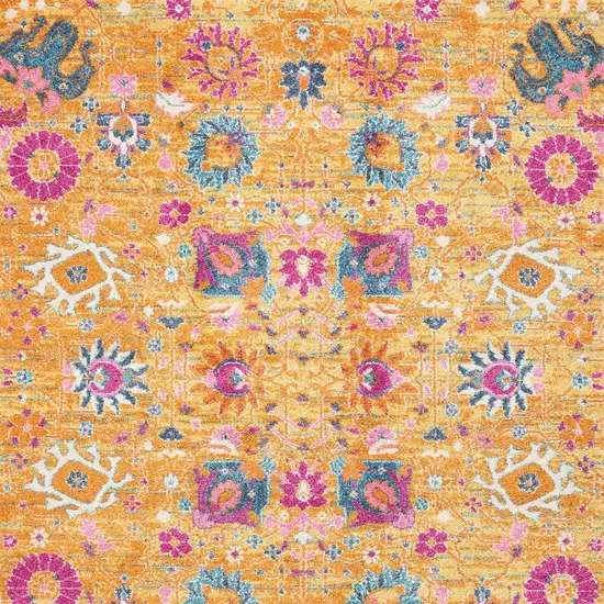 Blue And Orange Floral Distressed Area Rug Photo 7