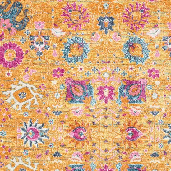 Blue And Orange Floral Distressed Area Rug Photo 5