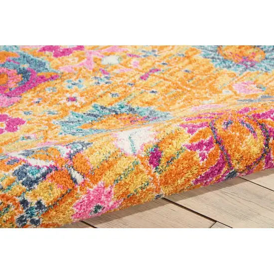 Blue And Orange Floral Distressed Area Rug Photo 4