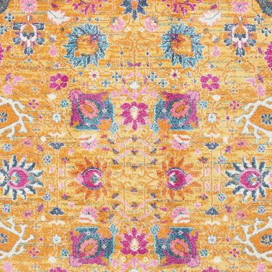 Blue And Orange Floral Distressed Area Rug Photo 5