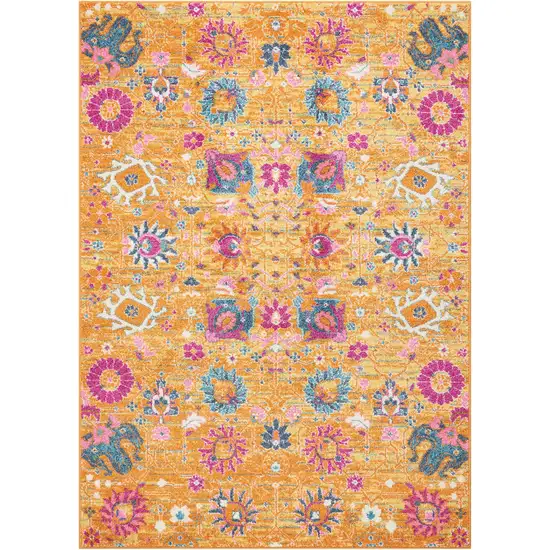 Blue And Orange Floral Distressed Area Rug Photo 1