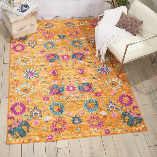 Blue And Orange Floral Distressed Area Rug Photo 8