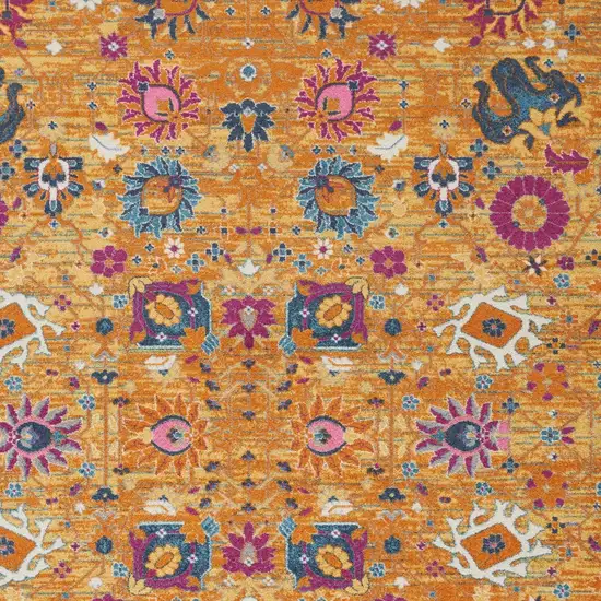 Blue And Orange Floral Distressed Area Rug Photo 5