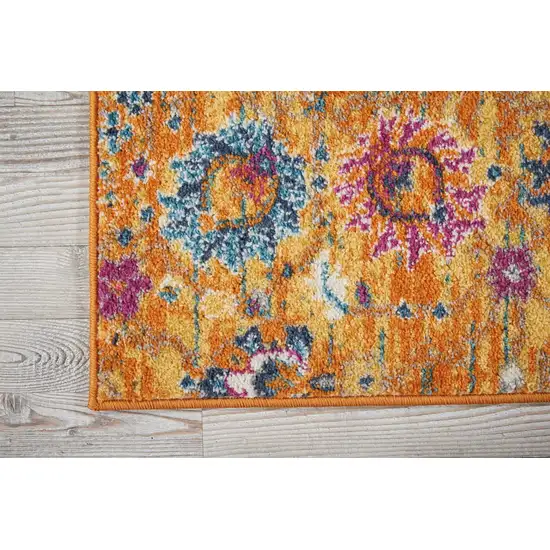 Sun Gold and Navy Distressed Runner Rug Photo 3