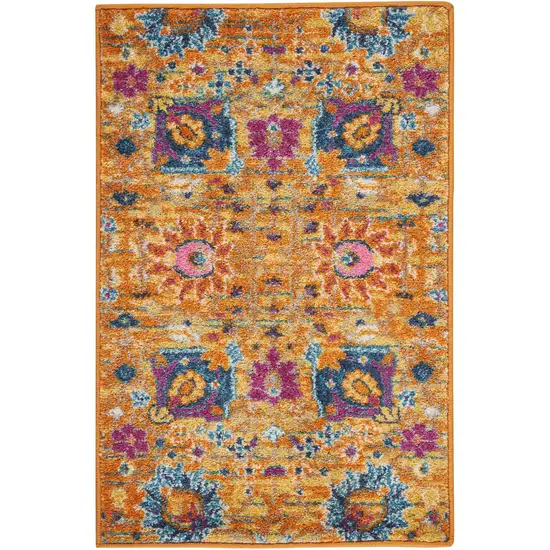 Blue And Orange Floral Distressed Area Rug Photo 1