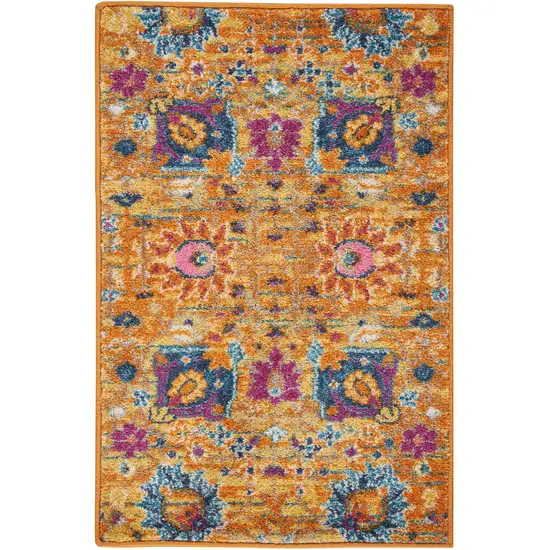 Blue And Orange Floral Distressed Area Rug Photo 5