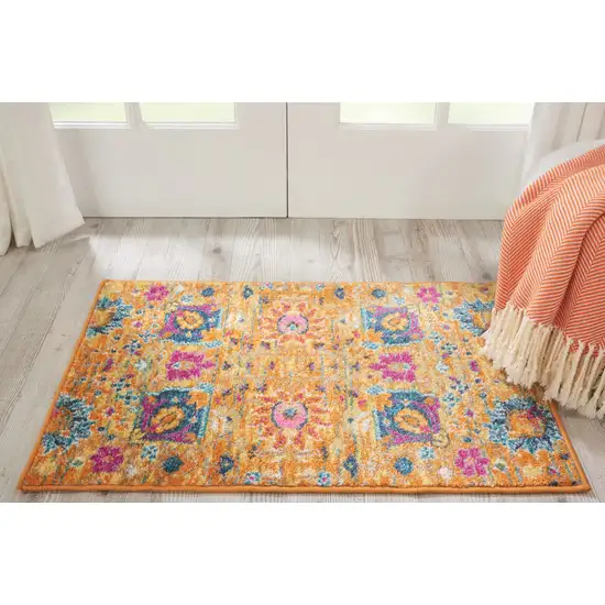 Blue And Orange Floral Distressed Area Rug Photo 6